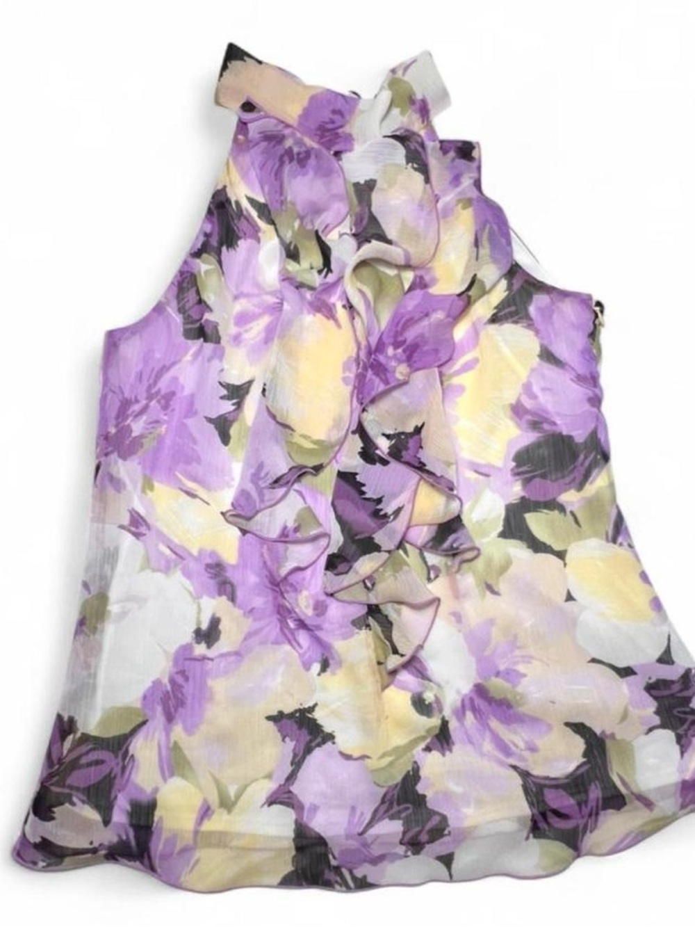 A. Byer Floral Ruffle Halter Camisole - Lavender Yellow Green